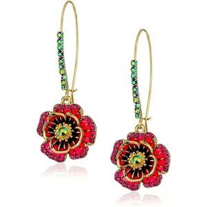 ✨🌺 Stunning Crystal Rose Flower Hook Dangle Earrings 🌺✨